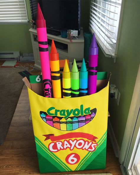 I keep getting so many questions about the big crayon box and crayons in my classroom picture! 🖍🌈 I made them last summer, and they are my… Crayon Box Out Of Cardboard, Crayon Box Door Decoration, Crayon Box Classroom Door, Giant Crayon Box Diy, Diy Giant Crayon, Crayon Box Bulletin Board, Crayon Classroom Theme Decor, Crayon Box Craft, Crayon Decor