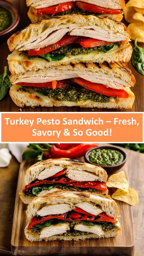 🥪🌿 Looking for a quick and flavorful sandwich? This Turkey Pesto Sandwich is layered with tender turkey, melty cheese, and fresh pesto on toasted bread for the ultimate bite! Made with simple ingredients and ready in minutes, it’s perfect for lunch, meal prep, or an easy weeknight dinner!

✨ Savory, fresh & bursting with flavor!

📌 Save this recipe now & enjoy a delicious homemade sandwich anytime!

#TurkeyPestoSandwich #EasyLunchRecipes #QuickAndTastyMeals #SavoryAndDelicious #GourmetSandwiches #HomemadeComfortFood #HealthyLunchIdeas #FlavorPacked #MealPrepFriendly #SandwichLovers Pesto Turkey Sandwich, Turkey Pesto Sandwich, Dinner Savory, Turkey Pesto, Pesto Sandwich, Homemade Comfort Food, Homemade Sandwich, Gourmet Sandwiches, Deli Turkey