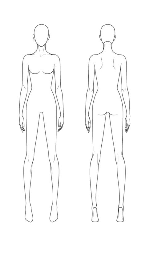 Body Fashion Template, Fashion Model Body Sketch, Front And Back Croquis Fashion Sketches, Fashion Model Sketch Front And Back, Mannequin For Drawing, Mannequin Template Fashion Design, Body Base Drawing For Fashion Design, Fashion Figure Croquis, Female Figure Template