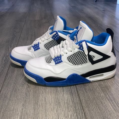 Jordan 4 “MotorSport” in women’s size 8.5 Jordans 4s Blue, Custom Jordan 4s, J 4 Shoes, Jordan 4 Motorsport Outfit, Blue Jordan 4’s, Jordan 4s Blue, Air Jordan 4 Retro Blue, Jordan 4 Bleu, Jordan 4 White Navy