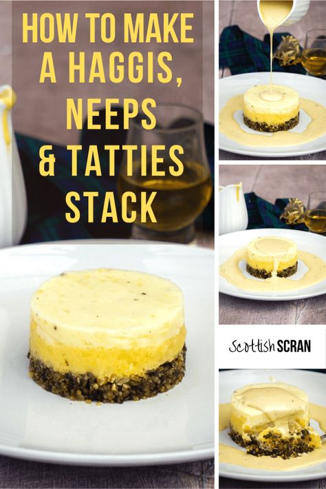 How to Make a Haggis, Neeps and Tatties Stack - Scottish Scran Leftover Haggis Recipes, Scottish Scran, Outlander Recipes, Haggis Recipe, Haggis Neeps And Tatties, Traditional Scottish Food, Burns Supper, Hearty Food, Scottish Dishes