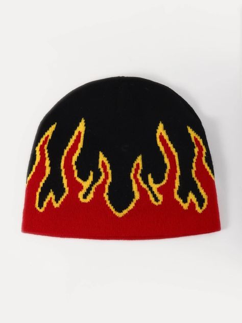 Flame Beanie, Cool Beanies, Fire Pattern, Funky Outfits, Gothic Accessories, Fits Clothes, Fashion Inspiration Design, Swaggy Outfits, Clothes Crafts