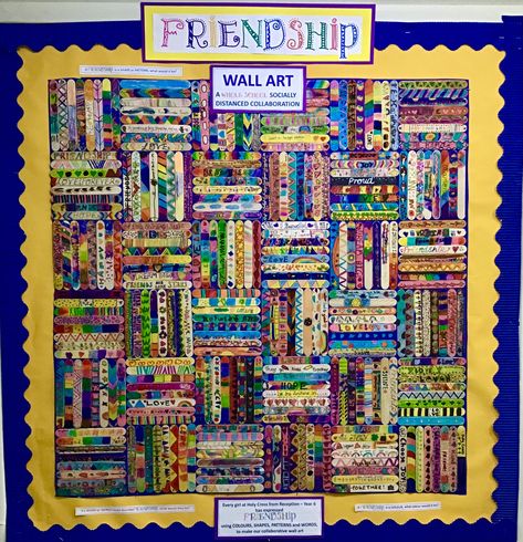 During friendship week we explored what qualities make a good friend. This was illustrated using symbols and shapes. Each pupil in school (265) decorated a lollypop stick to represent friendhip and we displayed them like this. Friendship Display, Values Display, Friendship Week, Picture Wall Ideas, Art Friendship, Friendship Pictures, A Good Friend, Holy Cross, Classroom Displays