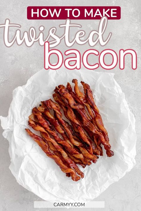 This viral bacon sensation has taken Tik Tok by storm! Here's how to make Twisted Bacon at home. This Tik Tok bacon twist is the perfect combination between crispy and chewy. Bacon Twist Recipe, Bacon Twist, Twisted Bacon, Bacon Board, Canned Bacon, Bacon Snacks, Recipes Brunch, Microwave Bacon, Bacon In The Oven