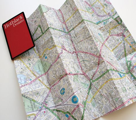 Hotblack fold out map Map Folding, Brochure Folds, Map Brochures, Maps Aesthetic, Folded Maps, Map Symbols, Origami Envelope, Map Paper, Paper Pocket