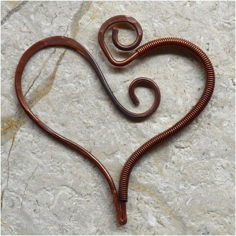 Wire Heart Jewelry, Heart Wire Wrap, Wire Hearts, Wire Wrapped Heart, Wire Art Sculpture, Wire Heart, Copper Wire Jewelry, Bijoux Fil Aluminium, Copper Heart