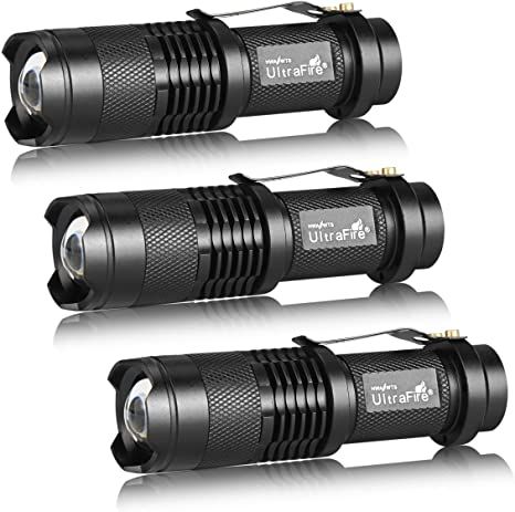 3 Pack UltraFire Mini Flashlights Focus Adjustable SK68 Single Mode Tactical LED Flashlight, Ultra Bright 300 Lumens Torch - - Amazon.com Urban Survival Kit, Mini Flashlights, Diy Porch, Urban Survival, Camping Lanterns, Tactical Flashlight, Camping Lights, Hiking Equipment, Survival Kit