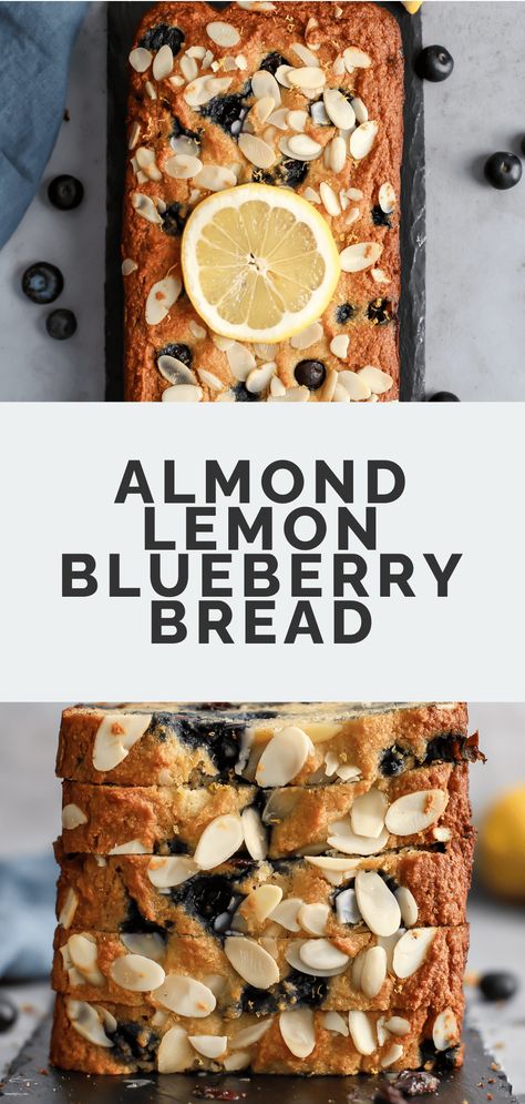 FAVORITE paleo bread recipe: Almond Flour Lemon Blueberry Bread! This gluten free easy quick bread recipe is going to be your new favorite. It's seriously the best – it tastes like a lemon blueberry pound cake! No coconut in this recipe, either. Enjoy this healthy paleo bread for breakfast or as a light dessert. Filled with nutrient dense ingredients you will feel good about. #paleobread #glutenfree #almondflour #cleaneating #healthy Heathy Sweets, Lemon Quick Bread, Blueberry Lemon Bread, Lemon Blueberry Pound Cake, Paleo Bread Recipe, Einkorn Recipes, Quick Bread Recipes Easy, Grain Free Bread, Lemon Blueberry Bread