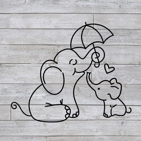 Creative Pencil Drawings, Elephant Doodle, Baby Elephant Drawing, Mother And Baby Animals, Mom And Baby Elephant, Elephant Svg, Elephant Tattoo Design, Elephant Applique, Happy Elephant