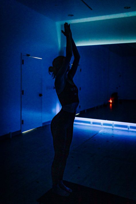 Dark Yoga Aesthetic, Dark Yoga Studio, Biohacking Aesthetic, Night Yoga Aesthetic, Yoga At Night Aesthetic, Meditation Class Aesthetic, Hot Yoga Aesthetic, Night Meditation Aesthetic, Moody Yoga Aesthetic