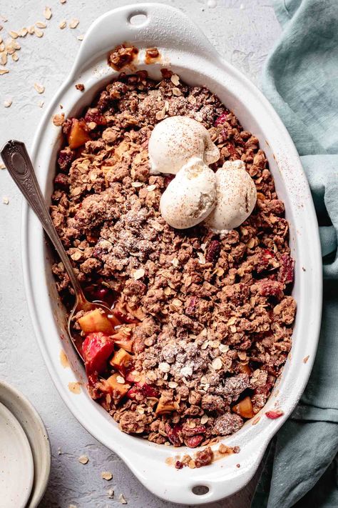 Homemade Apple Rhubarb Crisp (gluten-free option) Apple Rhubarb Crisp, Rhubarb Apple Crisp, Apple Rhubarb, Bojon Gourmet, Ice Cream For Breakfast, Rhubarb Crisp, Rhubarb Crumble, Instant Breakfast, Fruit Crisp