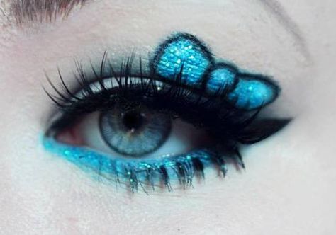 Scene Eye Makeup, Scene Makeup Looks, Blue Hello Kitty, Funky Makeup, Scene Makeup, Swag Makeup, Ethereal Makeup, Unique Makeup, Emo Makeup