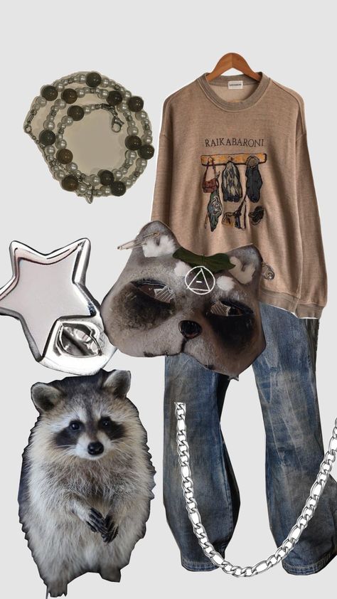 Fox Inspired Outfit, Raccoon Outfit, Therian Outfits, Dino Mask Paint Ideas, Therian Ideas, Dino Mask, Therian Stuff, Mask Painting, Dream Style