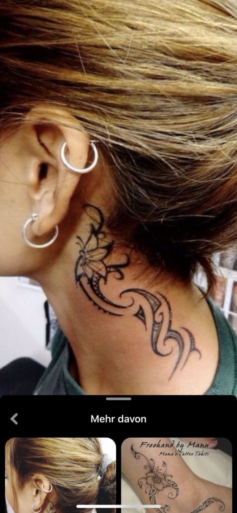 Side Neck Tattoos Women Ideas, Hawaiian Island Tattoo, Loving Tattoos, Girl Neck Tattoos, Polynesian Tattoos Women, Island Tattoo, Side Neck Tattoo, Behind Ear Tattoos, Ear Tattoos