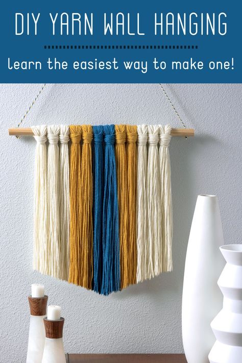 If you love budget friendly decor, this is your project. Learn how to make this unique yarn wall hanging with a stick and some cute colors of yarn. Diy Wall Hanging Yarn, Yarn Tapestry, Tassel Wall Hang, Easy Yarn Crafts, Bohemian Diy, Diy Wax Melts, Stick Wall Art, Yarn Hanging, Boho Crafts