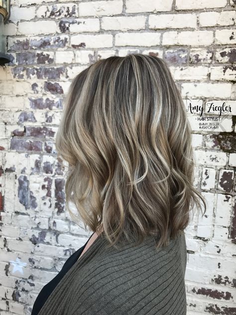 Ash Blonde highlight/lowlight by @askforamy Grey Hair Lowlights, Brown Hair With Silver Highlights, Dark Ash Blonde Hair, Cool Blonde Highlights, Brown Hair With Highlights And Lowlights, Ash Blonde Hair Colour, Ash Blonde Highlights, Ash Brown Hair, Ash Hair Color