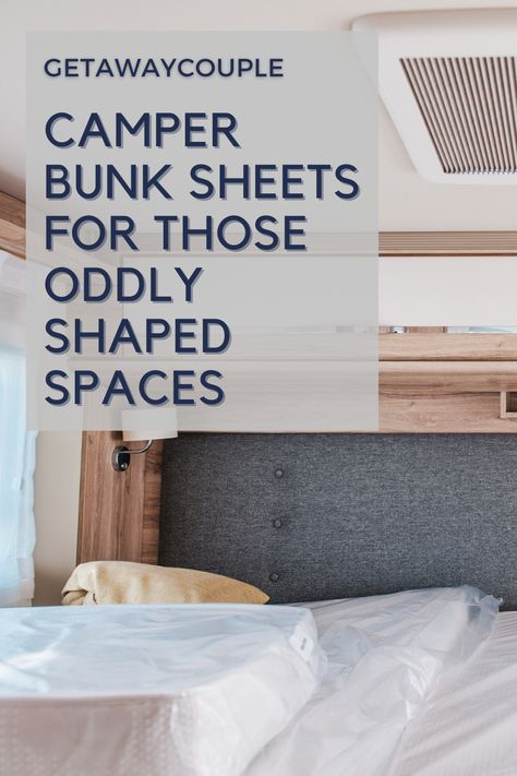 Forget the pain of making camper beds in tight, oddly shaped spaces. These bunk sheets are easy to put on and are the perfect fit! Camper Bunk Sheets For Those Oddly Shaped Spaces Bunk Bed Sheets, Camper Bunk Beds, Camper Mattress, Jayco Campers, Rv Bunk Beds, Corner Bunk Beds, 4 Bunk Beds, Camper Beds, Bunk Bed Mattress