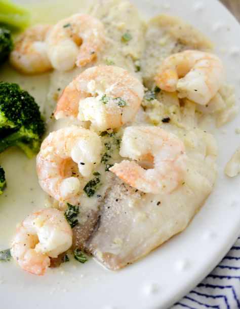 Olive Garden’s Baked Tilapia with Shrimp (9 SmartPoints) – Recipe Diaries Tilapia And Shrimp Recipes Baked, Tilapia And Shrimp Recipes, Tilapia Shrimp Recipe, Seafood Dinner Menu Ideas, Tilapia And Shrimp, No Salt Diet, Filipino Seafood, Easy Seafood Pasta, Chicken Dorito