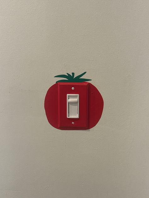 Tomato light switch home diy renter friendly diy tomato girl Switchplate Covers Diy, Painting Around Light Switches, Diy Light Switch Cover Ideas Paint, Wall Decor Renter Friendly, Funky Wall Paint Ideas Bedroom, Diy Lightswitch Cover Ideas, Switch Plate Covers Diy, Painted Light Switch Plates Diy, Switch Covers Ideas