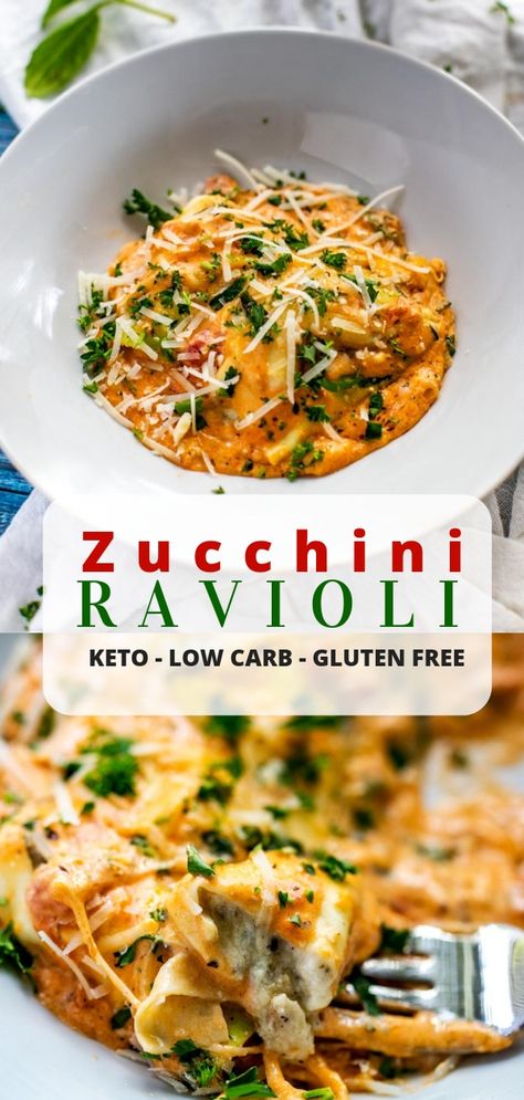 This healthy low-carb Zucchini Ravioli with Chicken recipe is a filling baked casserole that the whole family will love! I’ve made this Keto friendly dish with meat, but you can easily leave it out for a vegetarian option. #ZucchiniRavioli #Zucchini #LowCarb #Keto #WendyPolisi Ravioli With Chicken, Zucchini Ravioli, Carb Alternatives, Ravioli Recipe, Low Carb Casseroles, Boiled Egg Diet Plan, Low Carb Zucchini, Baked Casserole, Low Carb Gluten Free