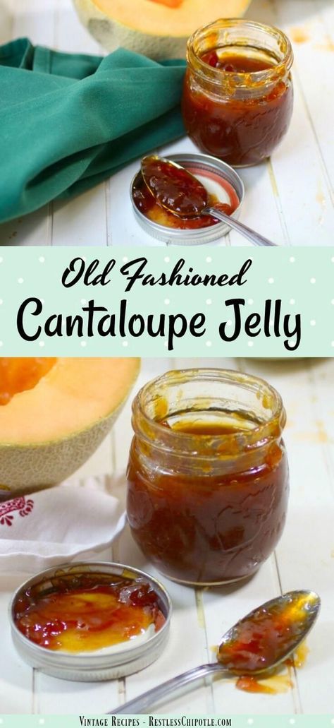 Homemade cantaloupe jelly recipe without pectin is easy to make in the slow cooker in just 2 hours! Delicious freezer jam! From RestlessChipotle.com via @Marye at Restless Chipotle Cantaloupe Jelly, Cantaloupe Jam, Cantaloupe Recipes, Jam Strawberry, Restless Chipotle, Preserving Recipes, Jam Packaging, Jam Recipes Homemade, Canning Jam