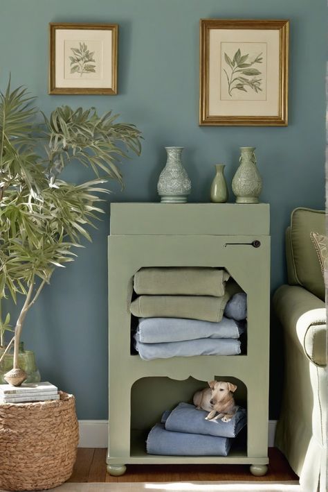 Why Dazzling Denim Blue and Sage Green Make the Coziest Sitting Room Duo [2024] #Ad #homedecor #homedesign #fixhome #Painthome #interiorarchitecture Sage And Blue Bathroom, Sage Green And Blue Bedroom, Blue Green Rooms, Sage Green And Blue, Decoration Ideas Living Room, Sage Living Room, Cozy Sitting Room, Sustainable Living Room, Sage Green Paint Color