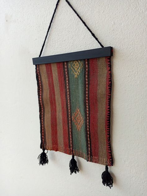 Vintage wall tapestry kilim rug Rustic Wall Hangings, Hanging Rug, Hallway Wall Decor, Hallway Wall, Wall Art Room, Tapestry Wall Art, Wall Rug, Woven Tapestry, Rustic Colors