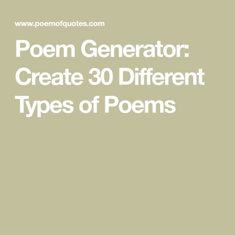 Poem Generator, Funny Rhyming Poems, Different Types Of Poems, Silly Poems, I Am Poem, Concrete Poem, Romantic Poem, Shape Poems, Types Of Poems