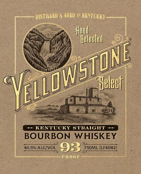 Yellowstone Bourbon Whiskey Illustrated by Steven Noble Vintage Whiskey Labels, Alcoholics Anon, Lebanon Kentucky, Whiskey Label Design, Whiskey Packaging, Steven Noble, Bourbon Brands, Vodka Labels, Whiskey Label