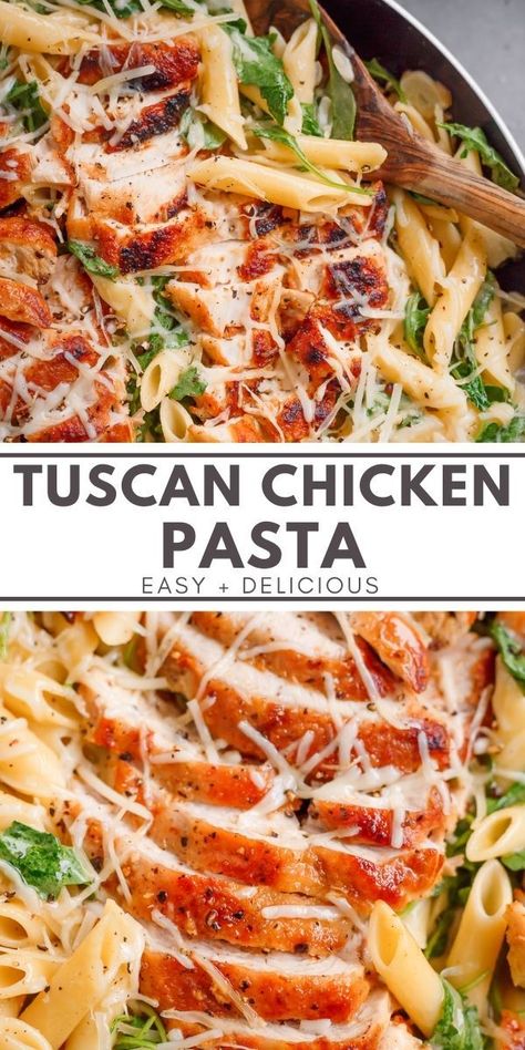 Italian Chicken Pasta, Creamy Tuscan Chicken, Chicken Pasta Dishes, Tuscan Chicken Pasta, Tuscan Recipes, Thanksgiving Menu Ideas, Tuscan Chicken, Pasta Dinner Recipes, Yummy Pasta Recipes