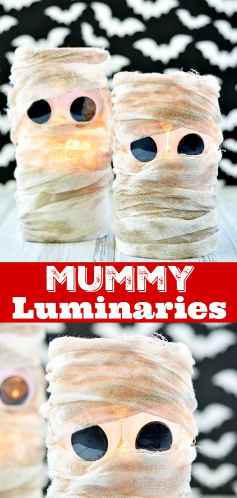 Mummy Trunk Or Treat, Mummy Lanterns, Mummy Halloween Decorations, Halloween Decoration Diy, Mummy Diy, Mummy Decorations, Spooky Crafts, Halloween Luminaries, Mummy Halloween