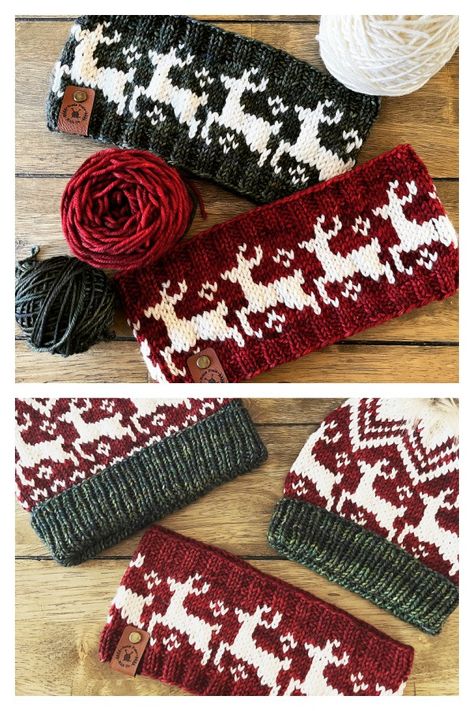 Colorwork Knit Headband, Christmas Knit Hat Patterns, Reindeer Knitting Pattern Free, Nordic Knitting Patterns Free, Free Headband Knitting Patterns, Beginner Fair Isle Knitting Patterns, Knitted Ear Warmer Pattern Free, Ear Warmers Knitted Free Pattern, Knitted Beanie Pattern Free