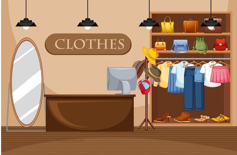 Store Illustration, Dress Clipart, Animated Clothes, Dress Room, Shopping Clipart, Shop Background, Clothes Clips, Mens Clothing Store, Fitness Art