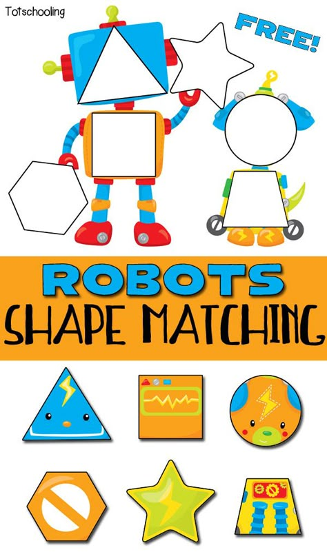 FREE printable Robot themed puzzle for toddlers to match & learn shapes. Cute toddler math activity! Robot Crafts For Toddlers, Robots Preschool, Toddler Printables, Toddler Math, Shape Puzzle, Learn Shapes, Robot Theme, Shapes Preschool, Learning Shapes