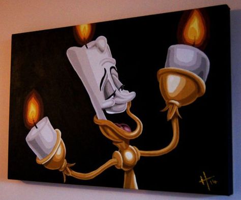 Beauty And The Beast Lumiere, Disney Canvas Paintings, Disney Painting, Disney Canvas Art, Disney Canvas, Disney Paintings, Cute Canvas Paintings, Soyut Sanat Tabloları, Cartoon Painting