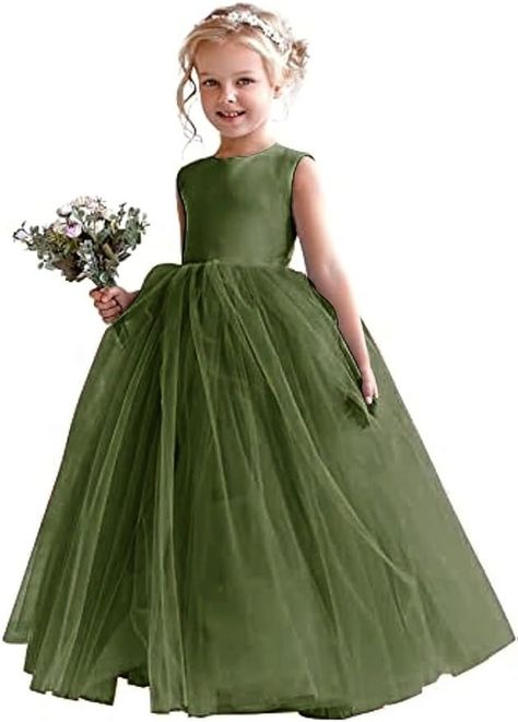 Amazon.com: SDRESS Flower Girl Dresses for Wedding Satin and Tulle Princess Pageant Dresses Party Ball Gowns with Bow-Knot Emerald Green US12: Clothing, Shoes & Jewelry Sage Flower Girl Dress, Flower Girl Dresses Floor Length, Green Flower Girl Dresses, Flower Girl Gown, Green Tulle, Dresses Quinceanera, Dresses For Wedding, Wedding Flower Girl, Princess Wedding