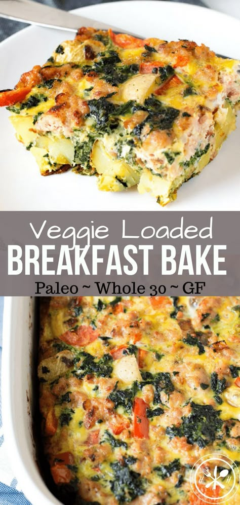 Sick of salad?  This egg bake is LOADED with veggies and roasted potatoes for a healthy breakfast, or lunch.  Perfect to feed a crowd on a holiday morning! #whole30 #paleo #glutenfree #dairyfree #lowcarb #eggs #healthyfood #healthyrecipes #healthyeating #healthyliving #healthylifestyle  via @hungryhobby Potato Egg Bake, Egg Benedict, Potato Breakfast, Veggie Breakfast, Holiday Morning, Egg Bake, Healthy Eggs, Loaded Potato, Breakfast Potatoes