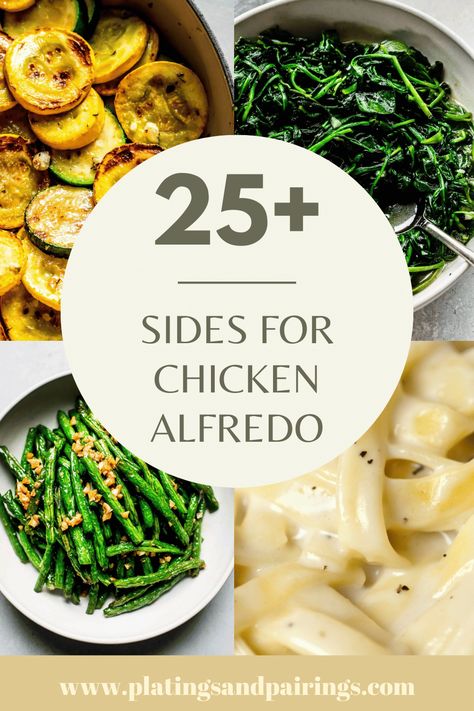 Wondering what to serve with Chicken Alfredo? I’ve got you covered with this handy guide of the best sides. From salads, vegetables, appetizers and more! Chicken Alfredo Sides Dishes, Side Dishes For Italian Chicken, Side Dish For Chicken Alfredo, Side Dishes For Alfredo Pasta, Chicken Alfredo Side Dishes, Chicken Alfredo Sides, Sides For Chicken Alfredo, Alfredo Vegetables, Best Sides For Chicken