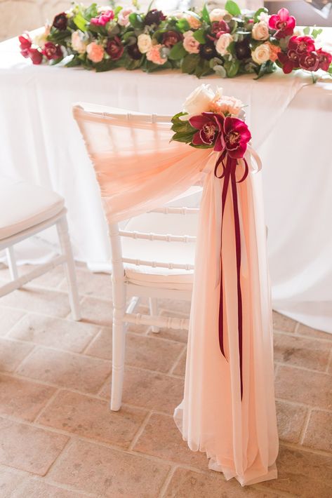 Chair Sash With Flower, Ways To Tie Sashes On Chairs, Tulle Chair Sash Diy, 2024 Wedding Tablescape, Mom To Be Chair Decoration Ideas, Chairs For Bride And Groom, Decorated Chairs, Bridal Chair, Small Wedding Bouquets