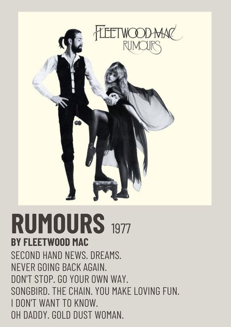 Fleetwood Mac Rumours, Fleetwood Mac Dreams, Outdoors Quotes, Minimalist Polaroid Poster, Fleetwood Mac Rumors, Minimalist Music, Music Poster Ideas, Film Posters Minimalist, Quotes Tattoos