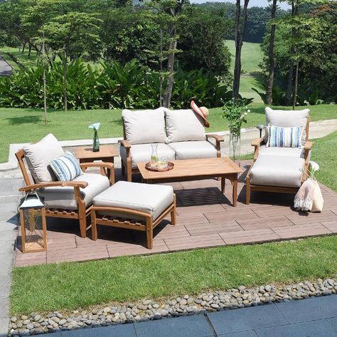 Patio Ottoman, Patio Loveseat, Sofa Seating, Natural Teak Wood, Teak Sofa, Outdoor Loveseat, Patio Style, Patio Lounge Chairs, Patio Lounge