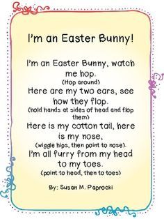 I'm an Easter Bunny Poem Easter Poems, April Preschool, Easter Songs, Easter Lessons, Easter School, Circle Time Songs, Classroom Songs, Songs For Toddlers, Easter Week