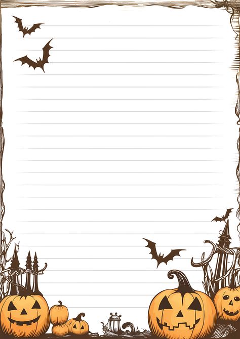 Halloween Writing Paper, Lined Paper Template, Free Printable Stationery Paper, Halloween Coloring Pictures, Halloween Writing Prompts, Free Writing Paper, Scrapbook Printables Free, Halloween Writing, Writing Paper Printable Stationery