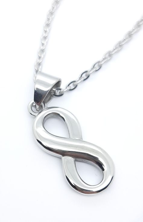 Infinity Necklace Silver, Jewellery Pouch, Necklaces Silver, Infinity Design, Infinity Pendant, Infinity Necklace, Chain Fashion, Silver Colour, Stainless Steel Necklace