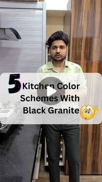 Kitchen Wardrobe Colour Combination, Kitchen Colour Combination With Black Counter Top, Modular Kitchen Laminate Design, Latest Kitchen Colour Combination, Wooden Laminate Kitchen, Green Kitchen With Black Countertops, Sunmica Colour Combinations, Modular Kitchen Color Combinations, Green Kitchen Black Countertop