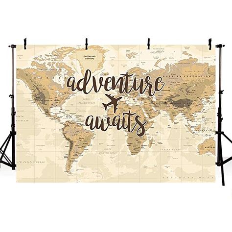 Amazon.com: MEHOFOTO Adventure Awaits Travel Boy Baby Shower Party Decorations Backdrop Vintage World Map Around World Airplane Photography Background Photo Banner for Dessert Table Supplies 7x5ft: Beauty Map Backdrop, Photo Booth Props Birthday, Rustic Party Decor, Adventure Decor, Baby Boy Shower Party, Party Photo Backdrop, Airplane Photography, Rustic Party, Adventure Theme