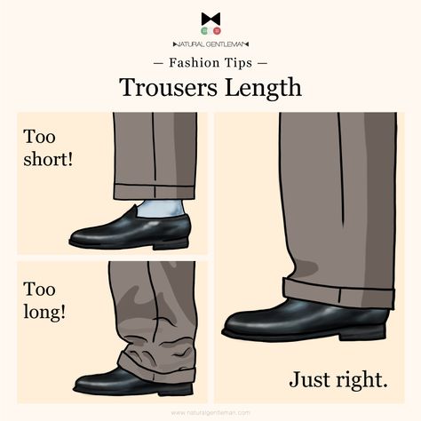 Have you ever wondered what is the correct length for your pants? Mens Dress Shoes Guide, Mens Tailored Suits, Types Of Suits, Shoes Guide, Suit Fit Guide, Dapper Outfit, Mens Smart Casual Outfits, Mens Fashion Work, Big Men Fashion