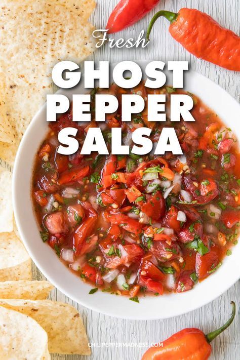 Ghost Pepper Salsa Recipe, Ghost Pepper Salsa, Hot Salsa Recipes, Hot Pepper Recipes, Homemade Hot Sauce, Pepper Salsa, Hot Salsa, Ghost Pepper, Hot Sauce Recipes