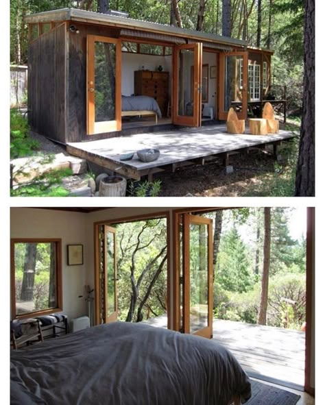 Stone Tiny House, Tiny House Forest, Forest Hideaway, Alternative Homes, House Magazine, Container Houses, Beach Cabin, Guest Cabin, Villa Plan