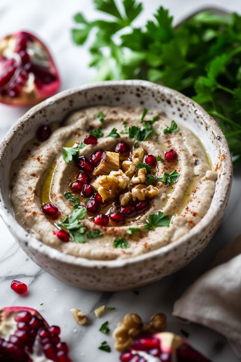 "Savour the Taste of Mediterranean: Smoked Aubergine Dip with Pomegranate and Walnuts Recipe" #mediterraneandiet Marinated Aubergine Recipe, Smoked Aubergine Dip, Walnut Hummus, Smoked Aubergine, Aubergine Dip, Open Flame Cooking, Aubergine Salad, Mezze Platter, Aubergine Recipe